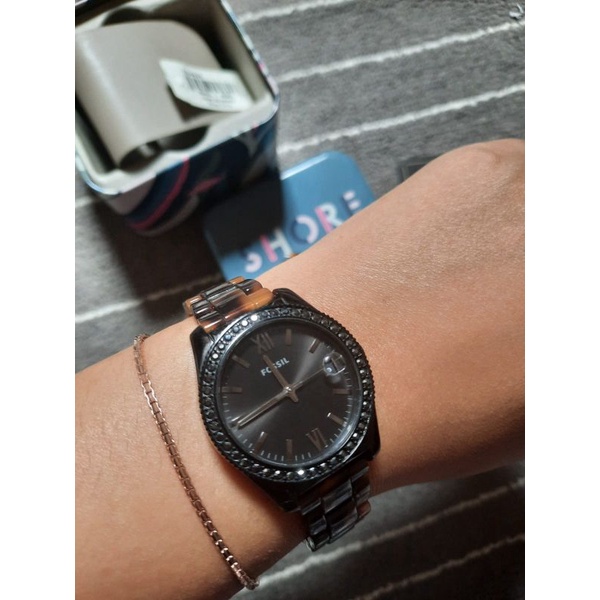 like new preloved fossil scarlette mini ES4638 black dial tortoise