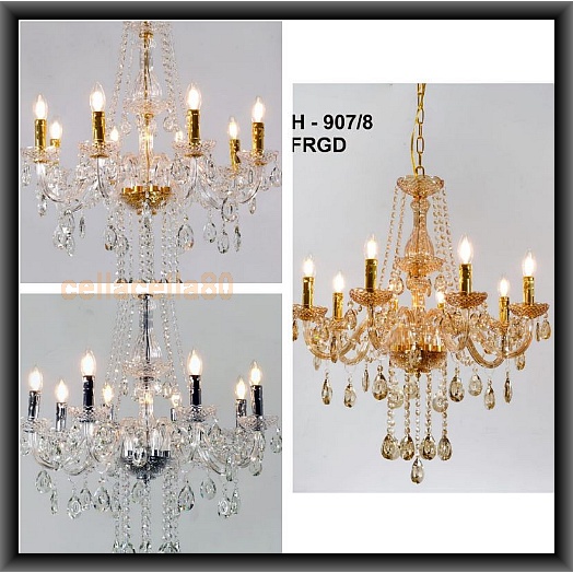 Lampu Gantung Kristal Air 8 Lampu 3 Warna