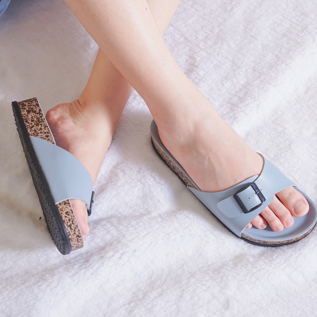 Sandal Wanita Casual Sandal Slop Kulit Sol Puyuh Kekinian Model Birken Single Strap Single