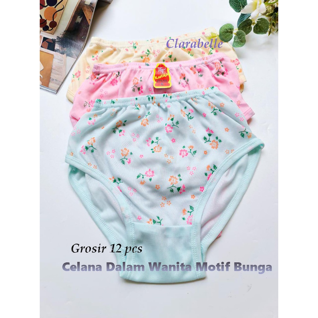 Celana Dalam Grosir 12 pcs / CD Wanita Motif Bunga Kartika