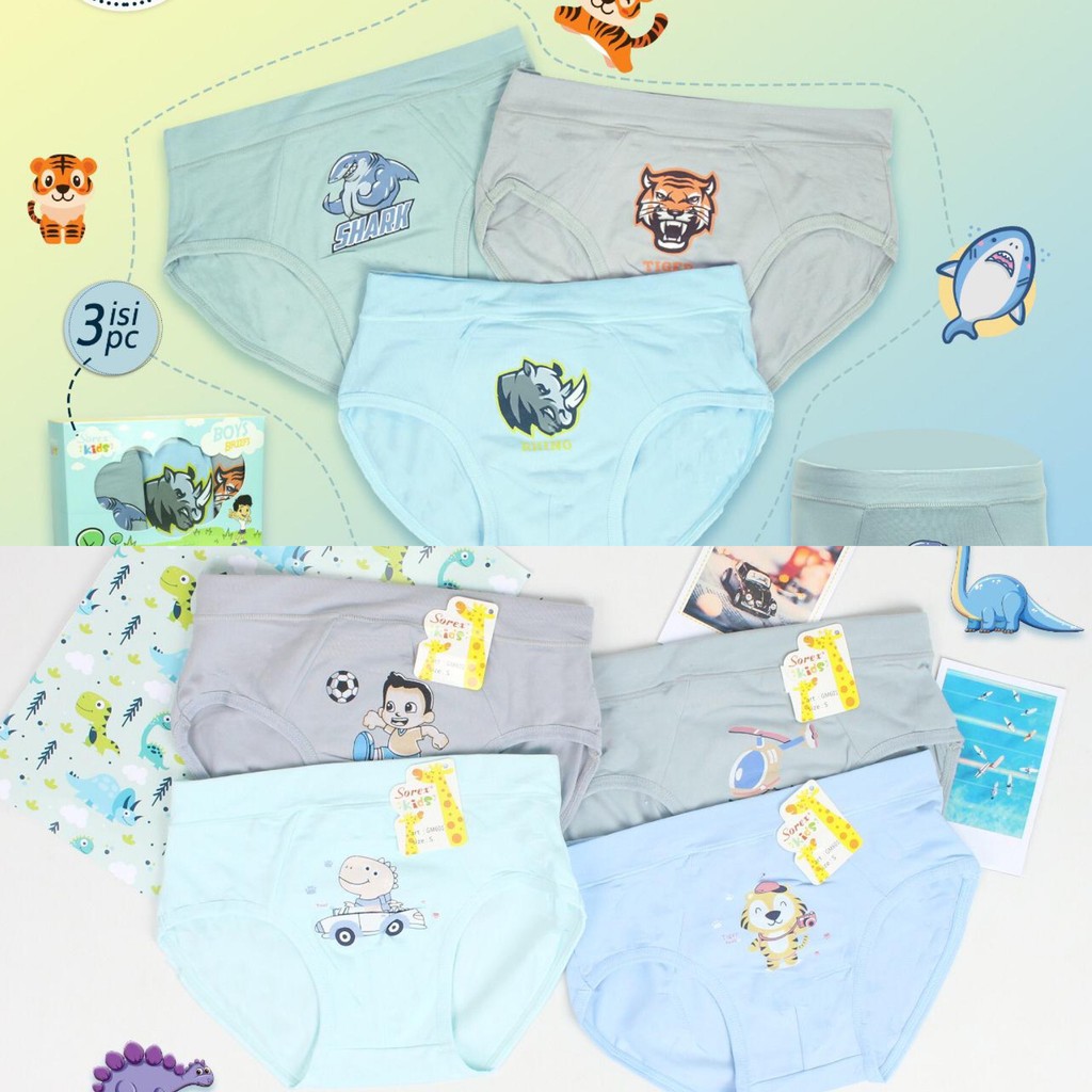 SOREX KIDS BOY SK GM 605 ; GM 670, GM 601, GM 651 - CD CELANA DALAM SEGITIGA ANAK COWOK GAMBAR BINATANG