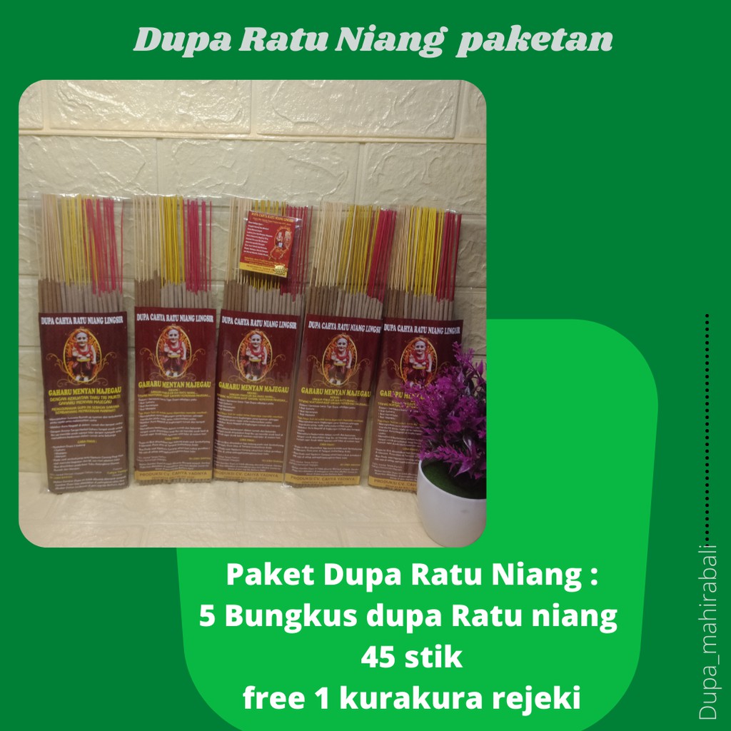 DUPA RATU NIANG 45STIK FREE KURAKURA REJEKI PAKETAN 5 BUNGKUS/DUPA GAHARU, KEMENYAN,MAJEGAU /DUPA BA