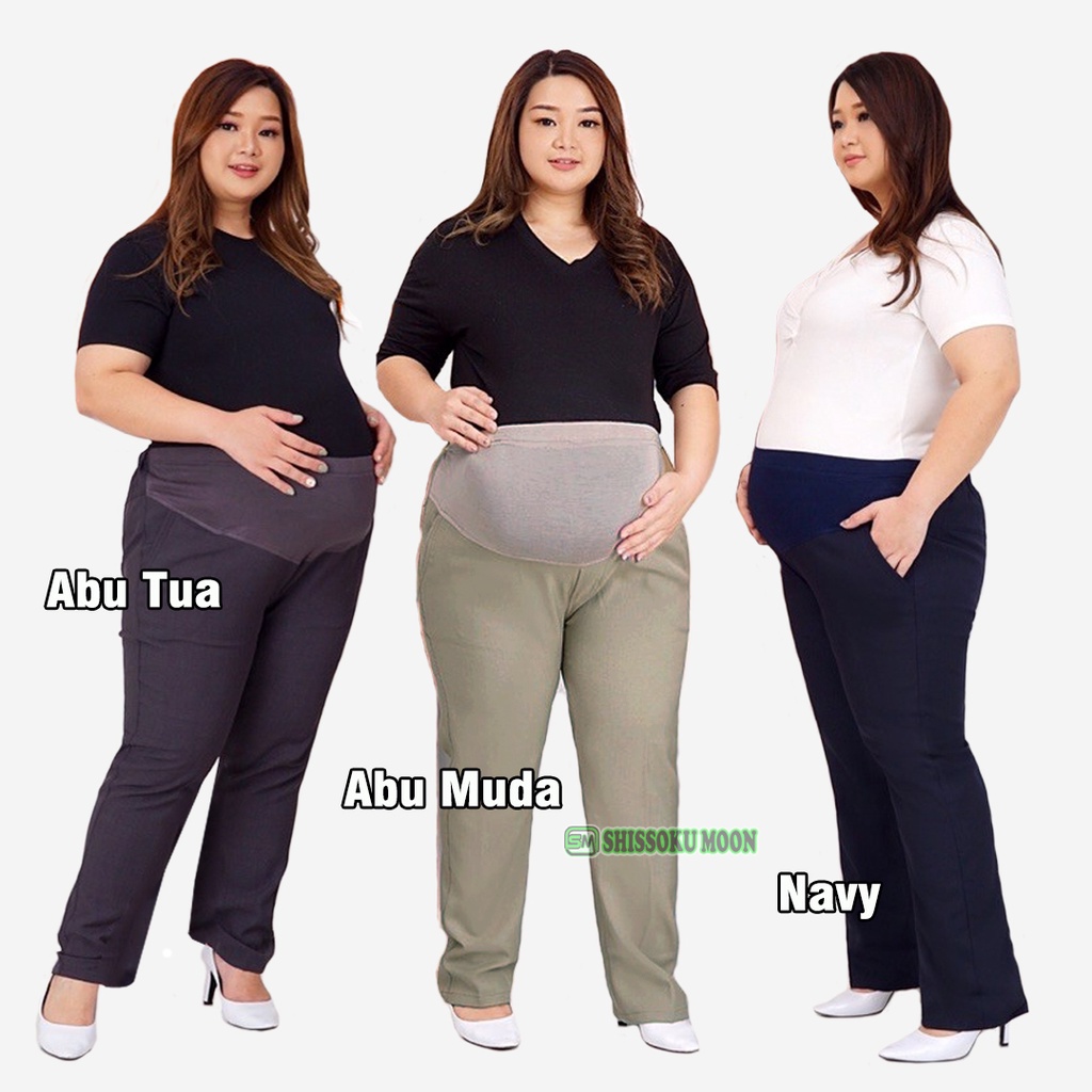 Celana Hamil Kerja Kantor Big Size Jumbo Bahan Safari Tebal - Maternity Pants