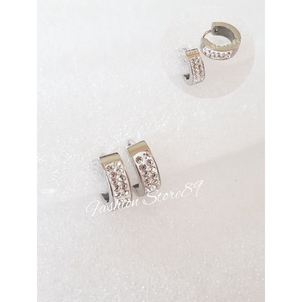 IMPORT BESTQUALITY Anting jepit permata titanium white black Gold kombinasi impor antikarat Titanium
