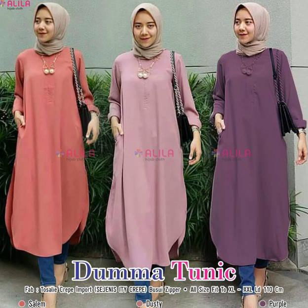 Dumma Tunik bahan Tosalie Crepe Import ori by ALILA / Long Tunik High Quality / Tunik kualitas Butik