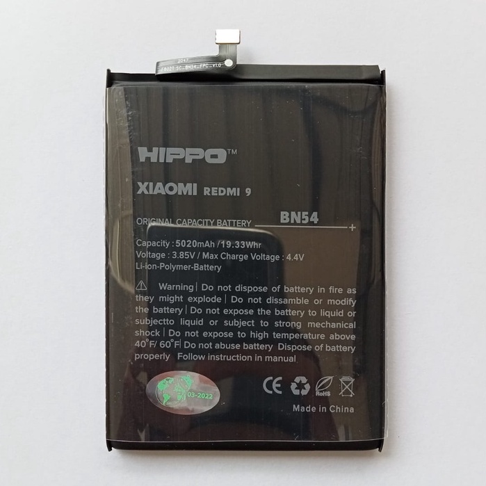 Baterai Hippo Xiaomi Redmi 9 9A Note 9 BN54 Note 9 pro BN53  5020 mAh Garansi Resmi