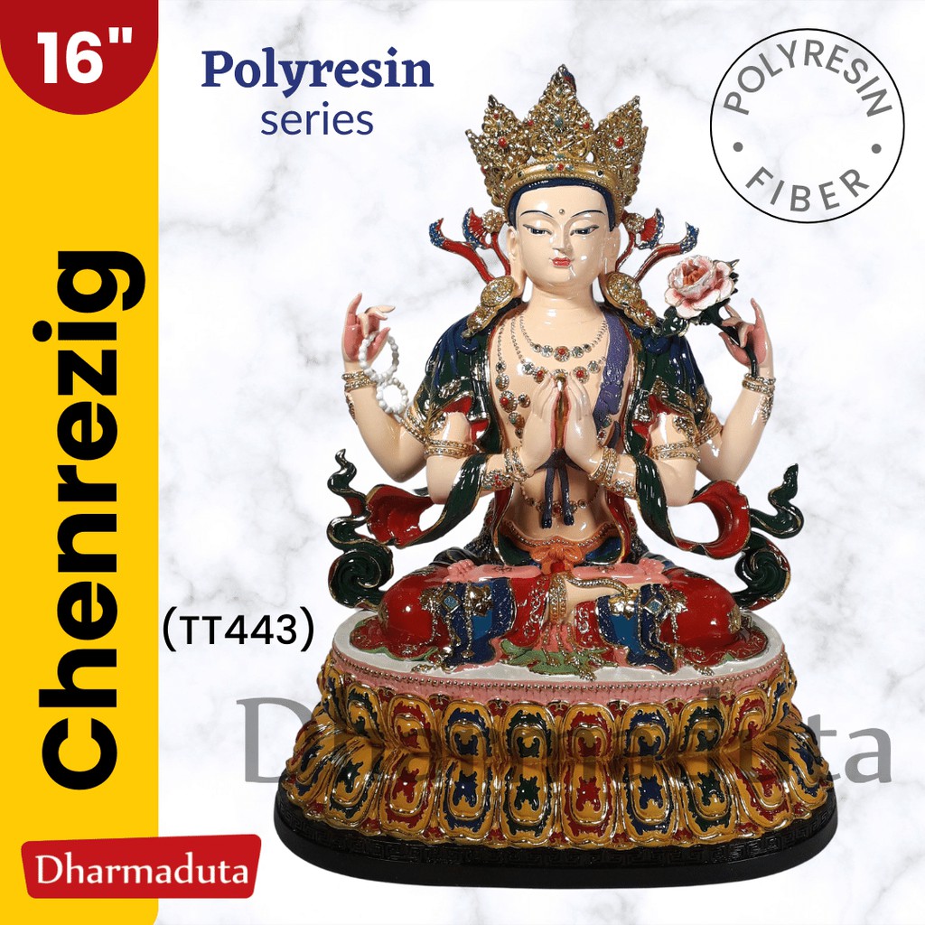 Poly Chenrezig 4 arm 16in Polyresin Fiber  Warna Colour Tantrayana Avalokitesvara Kwan Im Guan Yin P