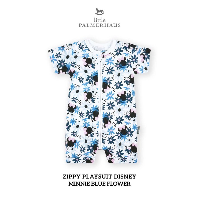 Little Palmerhaus Zippy Playsuit - Romper Bayi Minnie Blue Flower Series - LPH-ZPMN