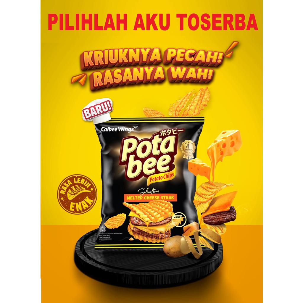 Potabee Keripik Kentang MELTED CHEESE STEAK 57 gr - ( HARGA 1 DUS ISI 30 PCS )