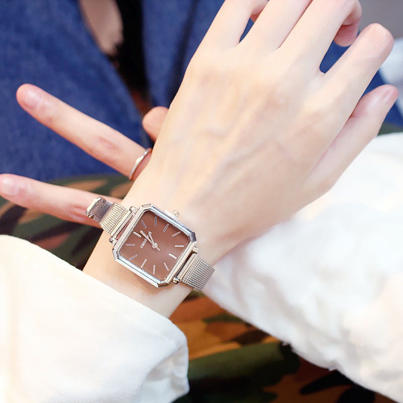 Candycat Jam Tangan Wanita Gaya Korea / Jam Tangan Wanita CandyCat Dial Kotak Tali Rantai Pasir-35-2 Coklat