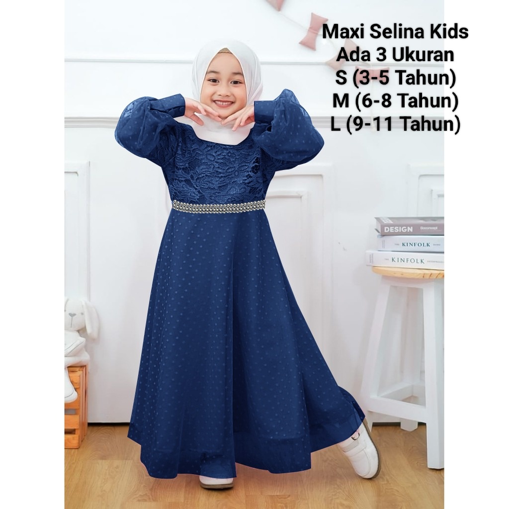 COD☑️PAKAIAN GAMIS ANAK TERBARU/MAXI SELINA KIDS/3 SIZE 3-5THN_6-8THN_9-11THN/MATT BROKAT KOMBIN TILLE DOT/PAKAIAN GAMIS ANAK MURAH/GOOD QUALITY