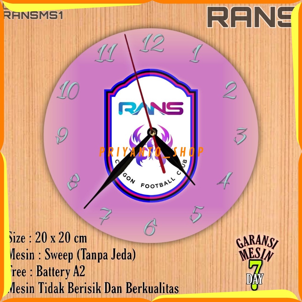 Jam Dinding Team Club Klub Sepakbola RANS NUSANTARA Mesin Halus Sweep