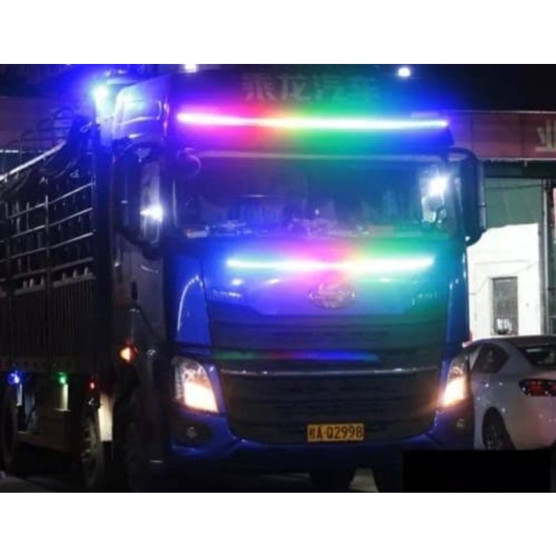 Lampu LED Alis DRL 24 Volt 120 cm 150 cm Truk Bus Canter Fuso Tronton Senja RGB Strip Bagasi Sein Running Sen Rem Mundur 24 V Truck Bis Motor Mobil 5 2 Mode Depan Utama Fleksibel 2 Aki Slim