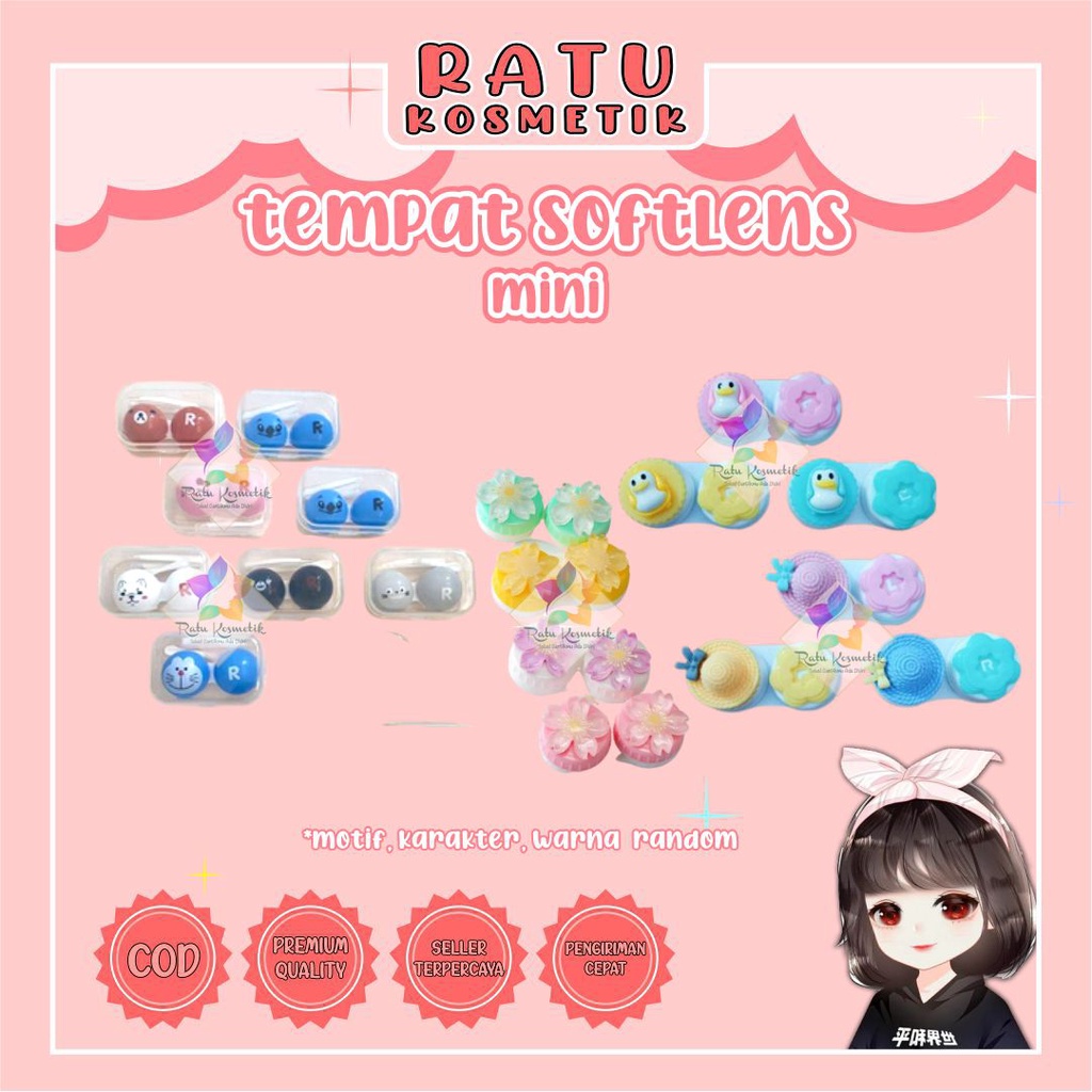 ❤ RATU ❤ Tempat Softlens Mini Murah | Lencase Soflens | Lens Case | Cat | Bear | Buah | Karakter Hewan