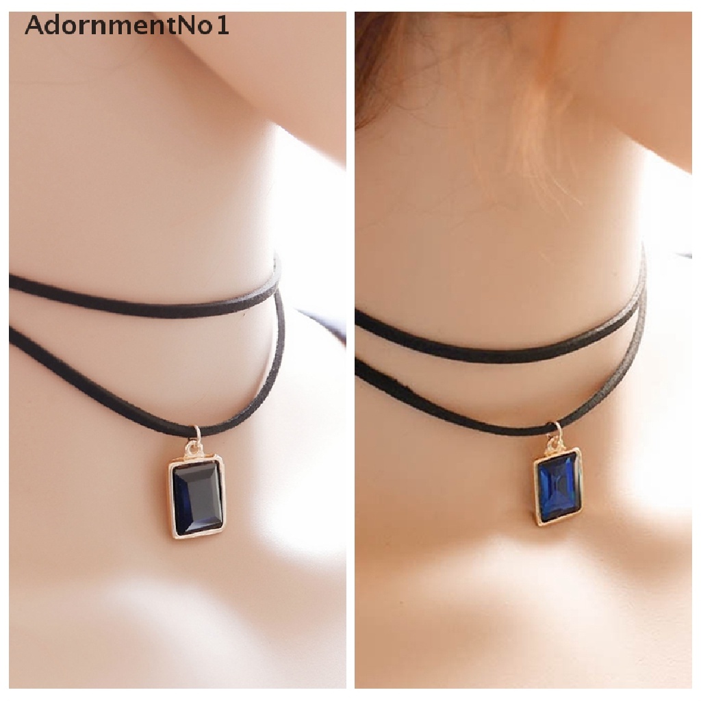 (AdornmentNo1) Kalung Choker Lace Hitam Gaya Gothic Retro Aksen Kristal Untuk Perhiasan Wanita