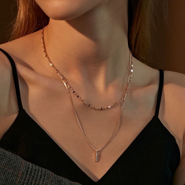 kalung double layer simple pendant multilayer necklace (3G4) jka210