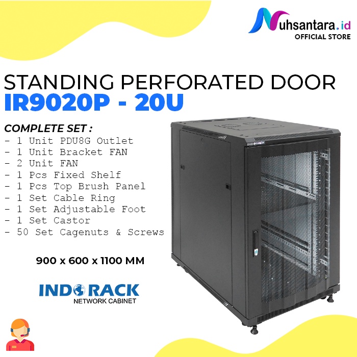 INDORACK Rack Server 20U IR9020P Depth 900mm Perforated Door Rak Peladen 20U Indorack