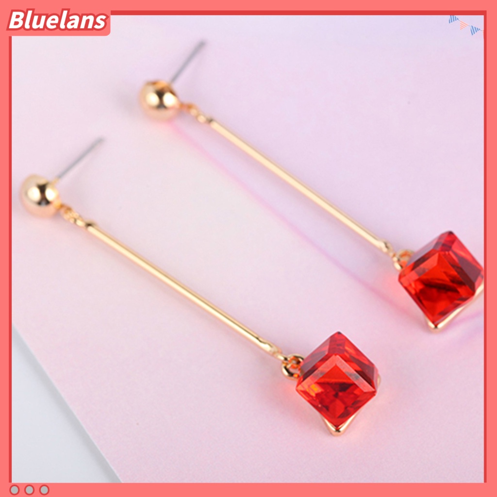 Bluelans 1 Pasang Anting Panjang Menjuntai Aksen Berlian Imitasi Untuk Wanita