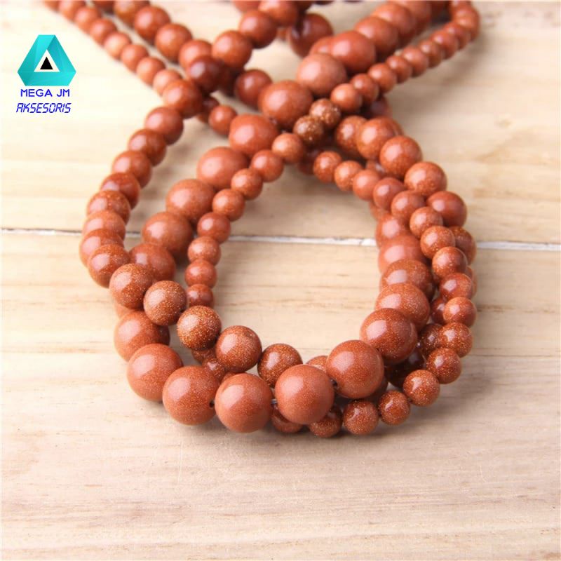 Bahan Gelang Batu Pasir Emas sedia ukuran 6mm 8mm 10mm