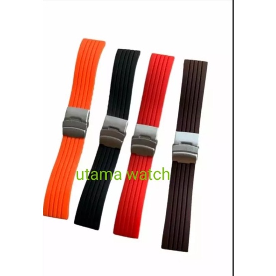 Terlaris Tali/Strap Jam Tangan Karet Silikon Universal 20mm 22mm dan 24mm free pen Strap Tali Jam Tangan Rubber Salur