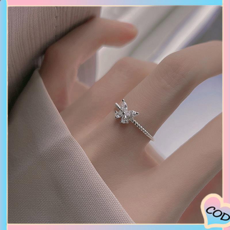 COD❤️ Cincin Model Terbuka Desain Kupu-Kupu Aksen Berlian Untuk Wanita-A.one