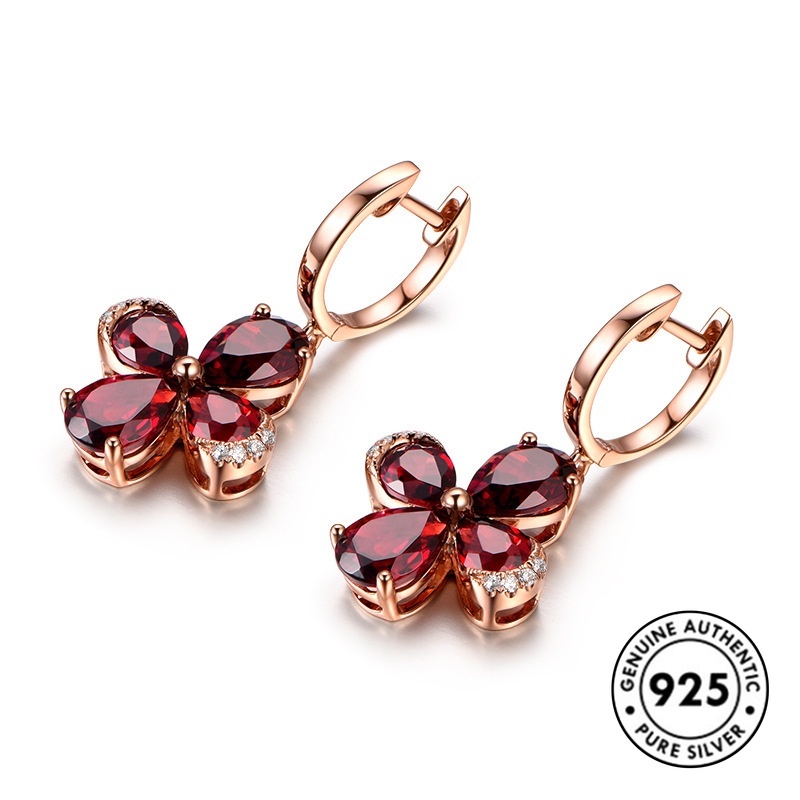 Anting Ruby Bahan 925 Sterling Silver Warna Rose Gold