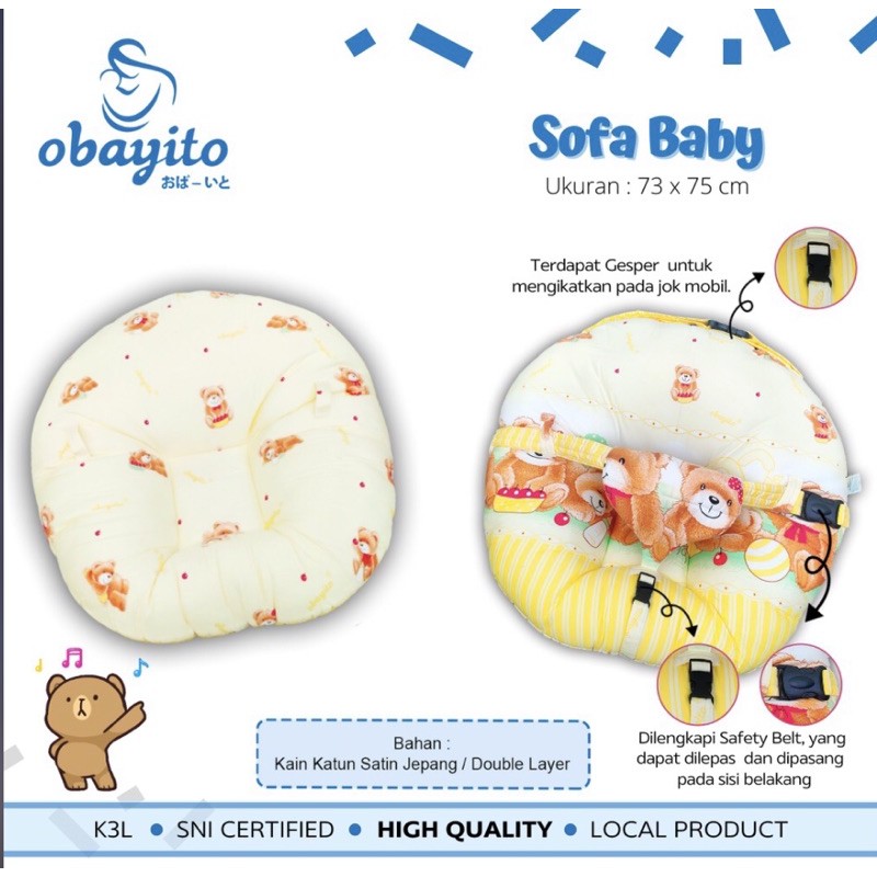 Sofa Bayi Bergesper OBAYITO/ Tempat Tidur, Tempat duduk Bayi, Kualitas Premium, Katun jepang