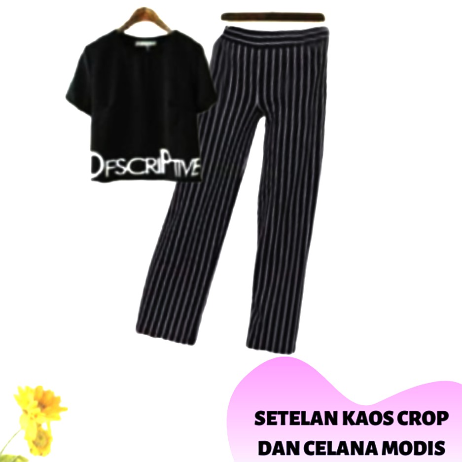 MichelleStore COD Paket Setelan Wanita Celana Yomi Dan Kaos Crop Descriptive-3