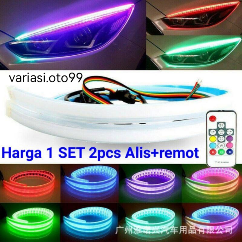 LAMPU ALIS LED DRL SLIM RGB REMOT SEN RUNING LAMPU ALIS MOBIL MOTOR 30CM 45CM 60CM 12VOLT HRG 1SET LENGKAP