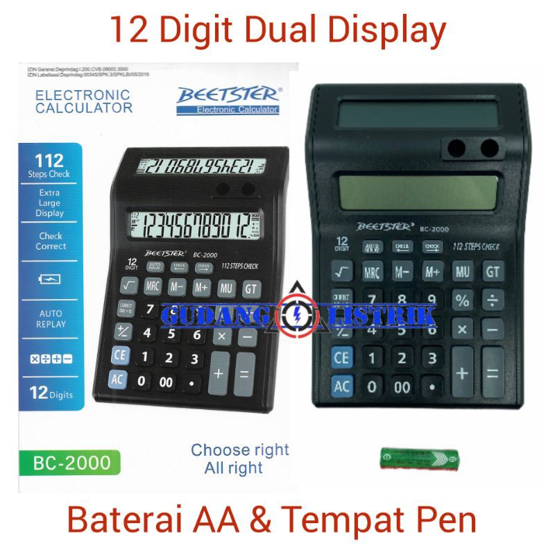 

Kalkulator Dagang 12 Digit Double Layar LCD Beetster BC2000