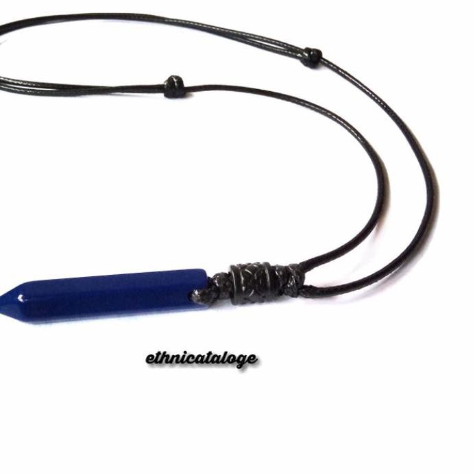 11.11 kalung tali pria bandul bentuk batu persegi blue jade / dark blue aesthetic pendant [KODE 808