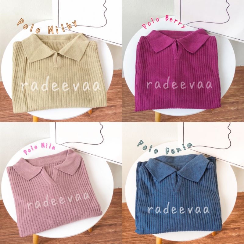 BLOUSE ATASAN RAJUT KERAH POLO CROP TOP KNIT WANITA