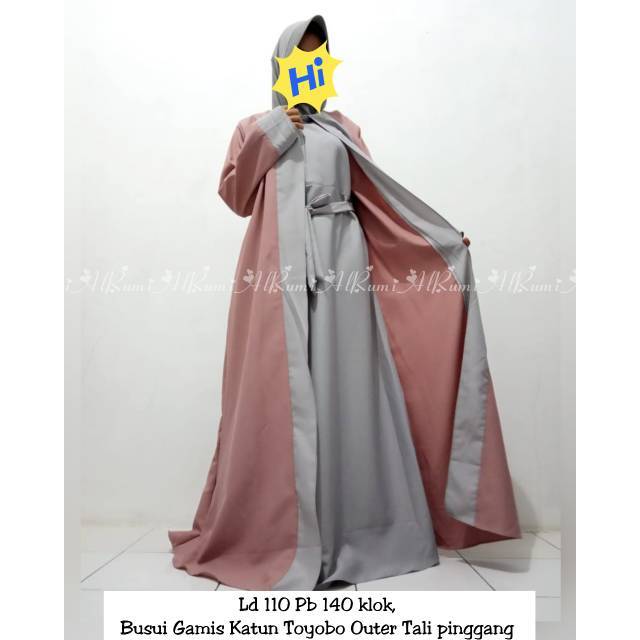 PP Gamis Menyusui Katun Toyobo Polos Inner Outer Syari Twotone