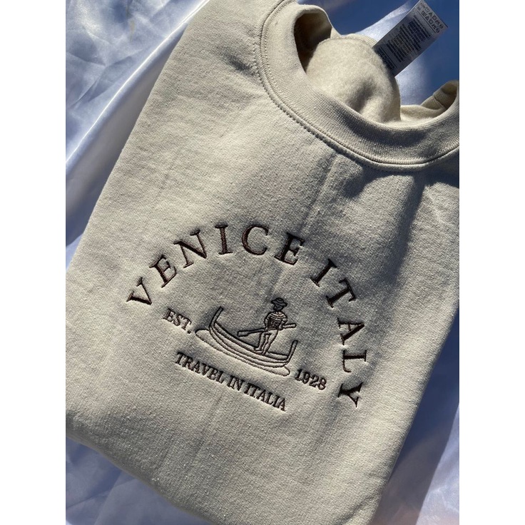 SWEATER WANITA CASUAL VENICE ITALY BORDIR FLEECE TEBAL HALUS PREMIUM TERBARU,