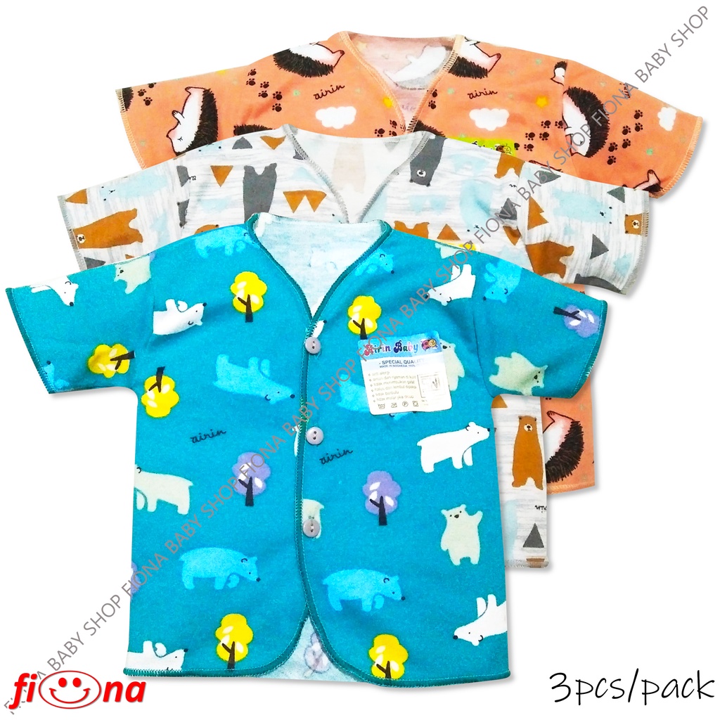 Fiona 3 pcs baju anak bayi new born lengan pendek kancing depan warna motif baju bayi baru lahir air