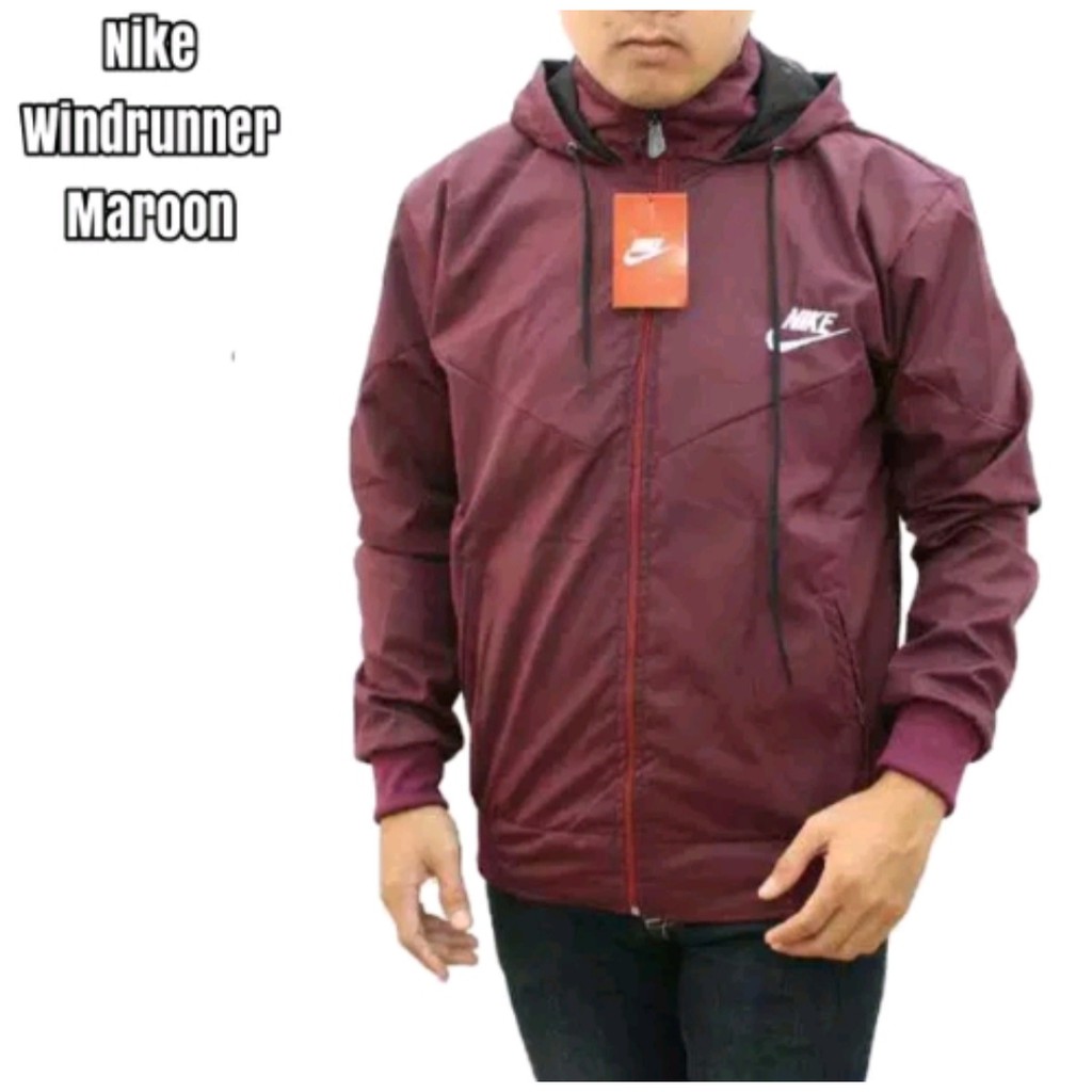 Jaket Joging Parasut, Sauna Suit,Jaket Olahraga Lari, Jaket Windrunner Marun