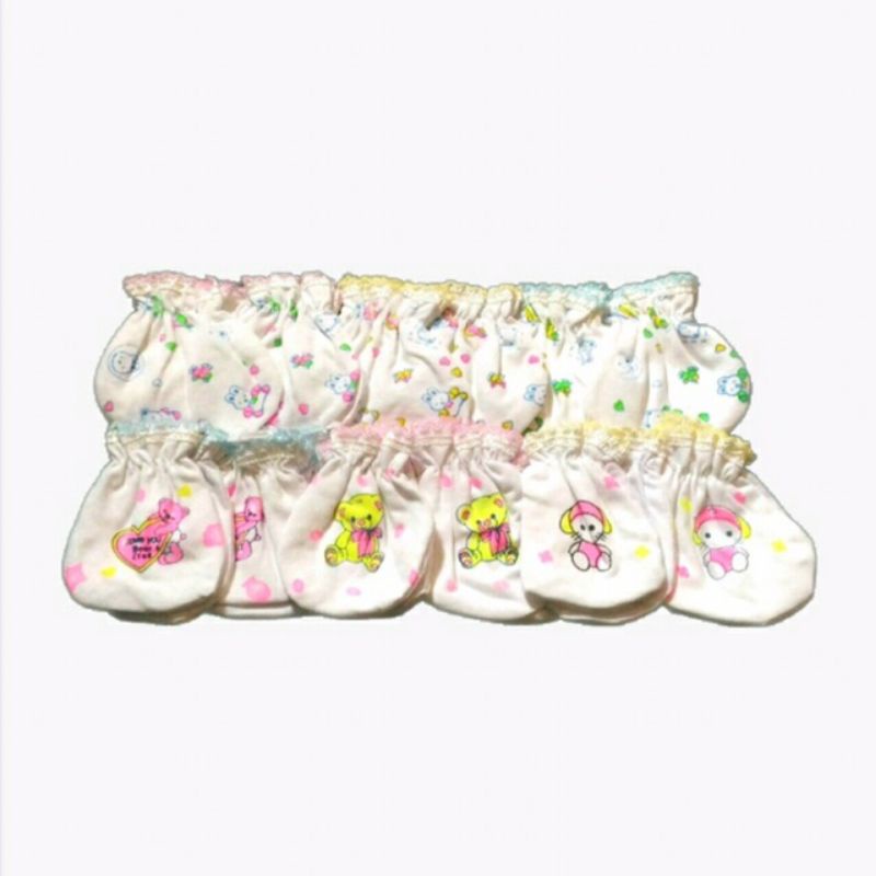 6 Pcs Sarung Tangan &amp; Kaki Bayi murah Putih sablon  Kerut