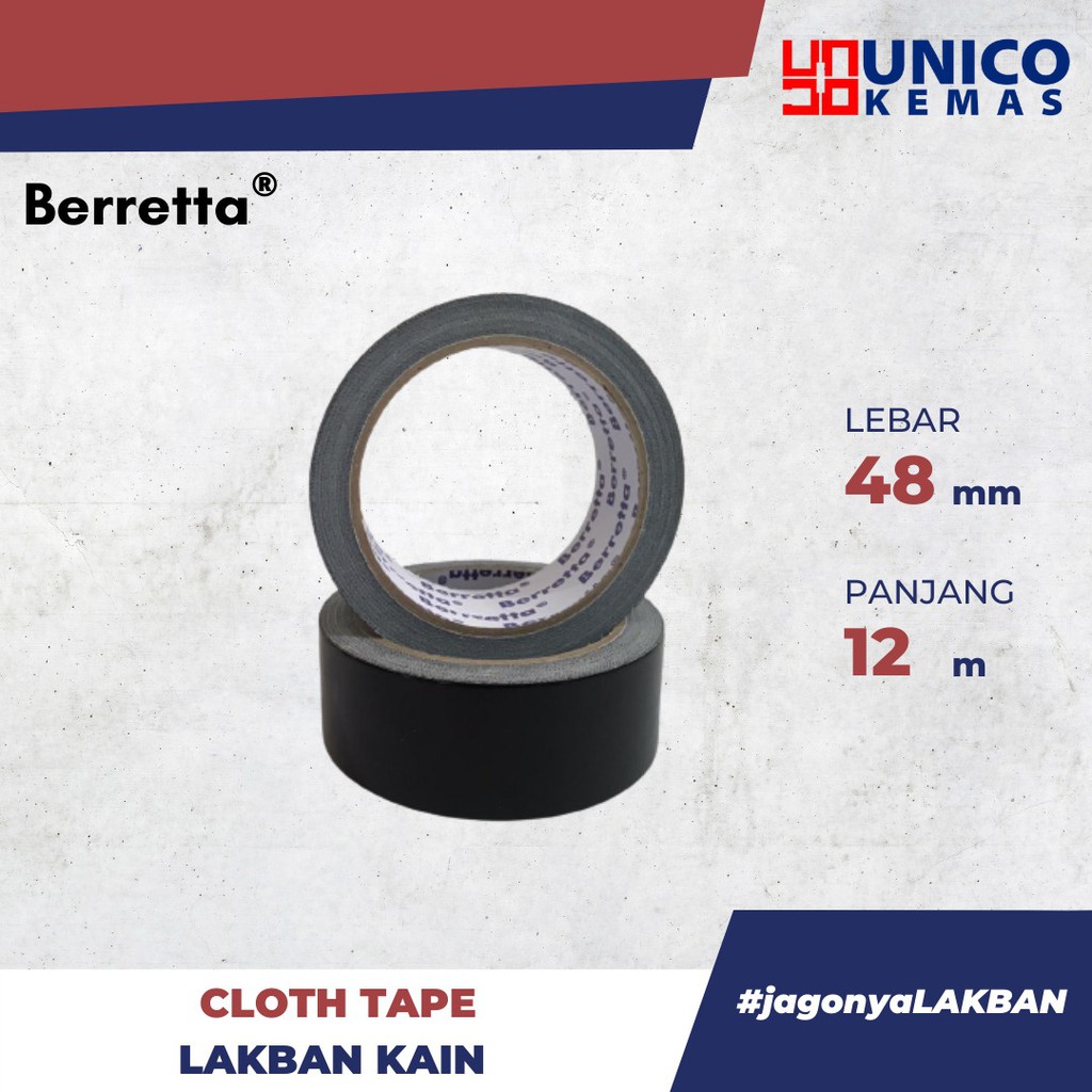 

72 PCS - BERRETTA LAKBAN KAIN HITAM 48 MM X 12 M - CLOTH TAPE 2 INCH