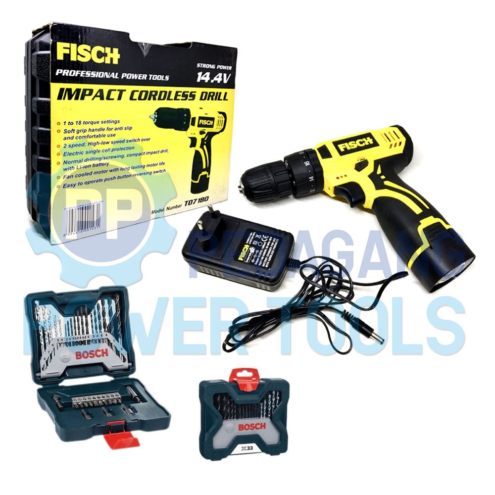 BUNDLING FISCH TD7180 BOR CORDLESS BETON 1 BATERAI & MATA BOR BOSCH 33 X-LINE