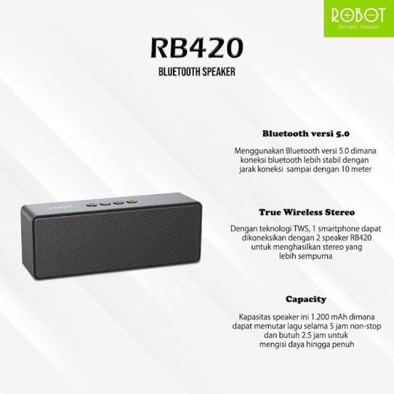 SPEAKER ROBOT BLUETOOTH 5.0 RB550 TIMER/RB430 Hifi/RB420 10wat/RB210/RB100 Dots Portable Bass