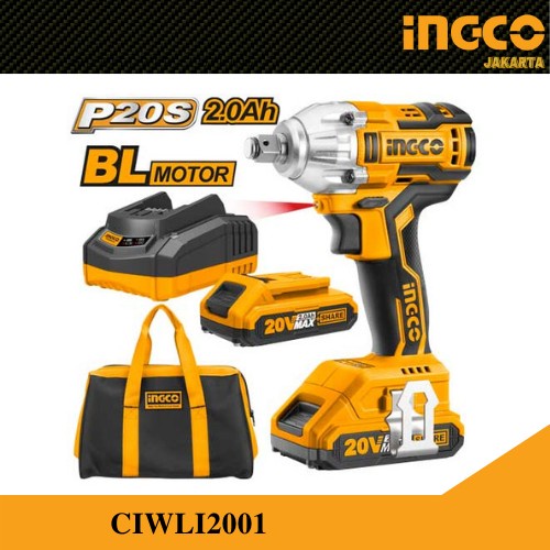 IMPACT WRENCH CORDLESS 20V 2A.H/ BOR BUKA BAUT BATERAI INGCO CIWLI2001