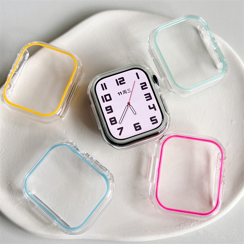 Case PC Transparan Luminous Cover Apple Watch 41MM 45MM 44MM 40MM Untuk iWatch 8 7 6 SE 5 4 3 2 38MM 42MM
