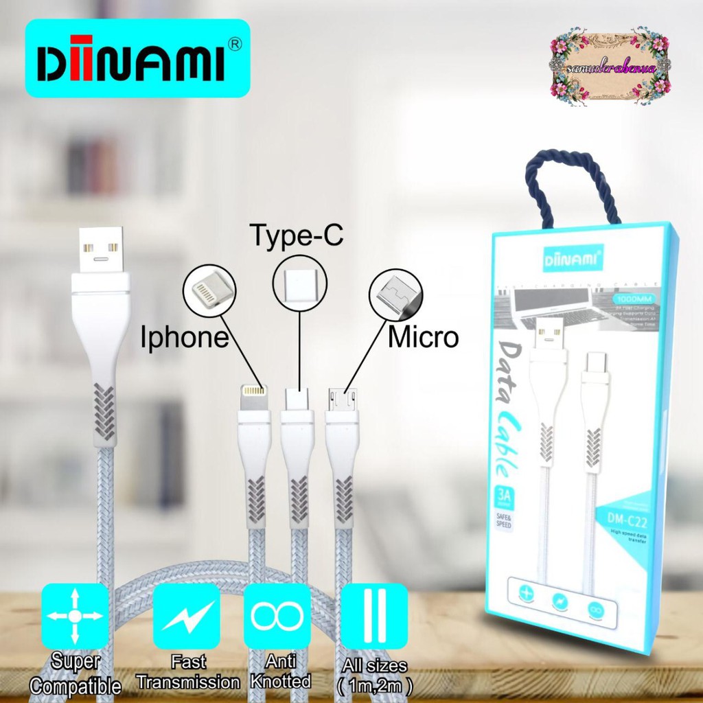 BM081 C22 DIINAMI Kabel data cable charger original ready Micro i ph0neee tipe c 1 2 3 meter 3Amper SB1269