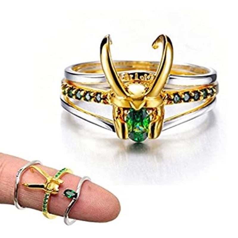 Trendi Loki Pria Cincin 3 Pcs/set Film Karakter Cosplay Cakar Helm Zirkon Bertatahkan Aksesoris Pesta Perhiasan Grosir