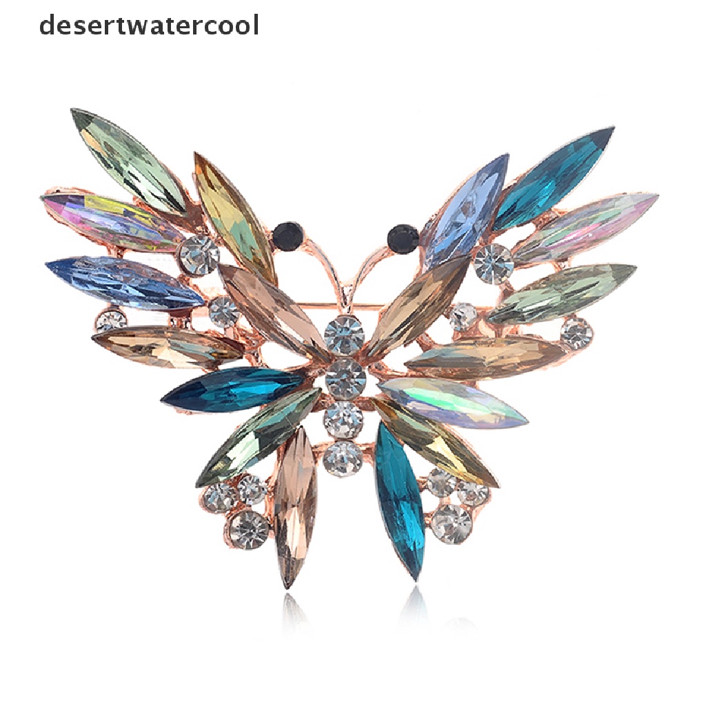 Bros Pin Enamel Bentuk Hewan Butterfly Aksen Kristal Warna-Warni Untuk Wanita
