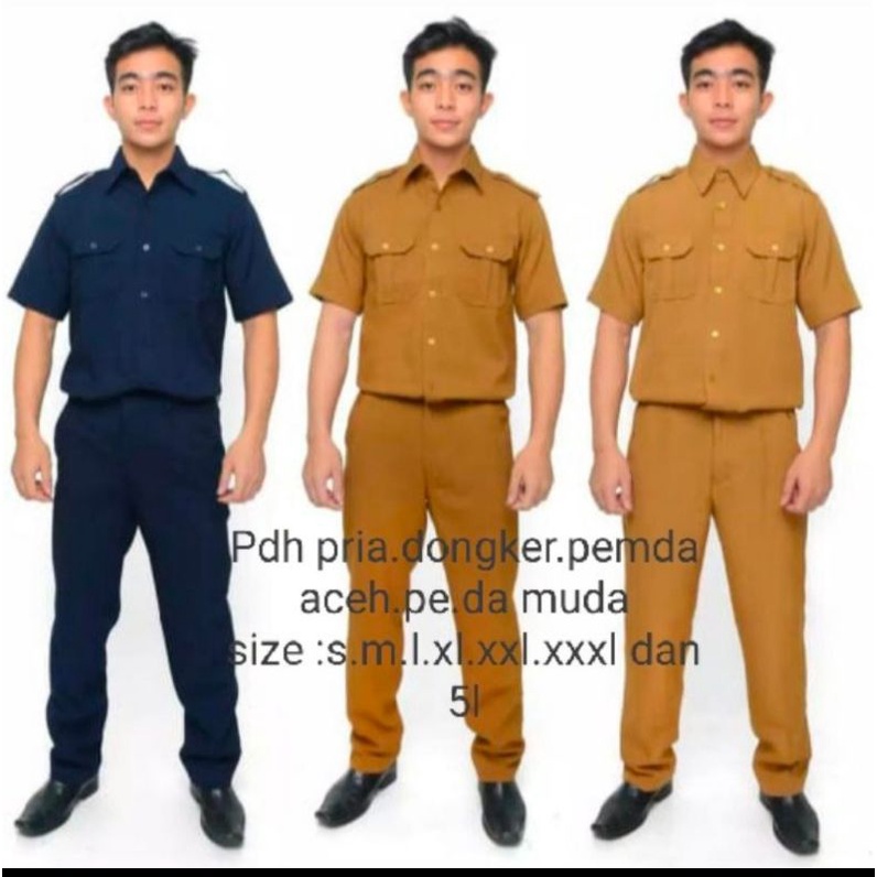 SERAGAM DINAS PE.MDA.GURU ASN BAJU SAFARI KHAKY TUA KHAKY MUDA  ABU TUA DONGKER MEREK ELPONTE