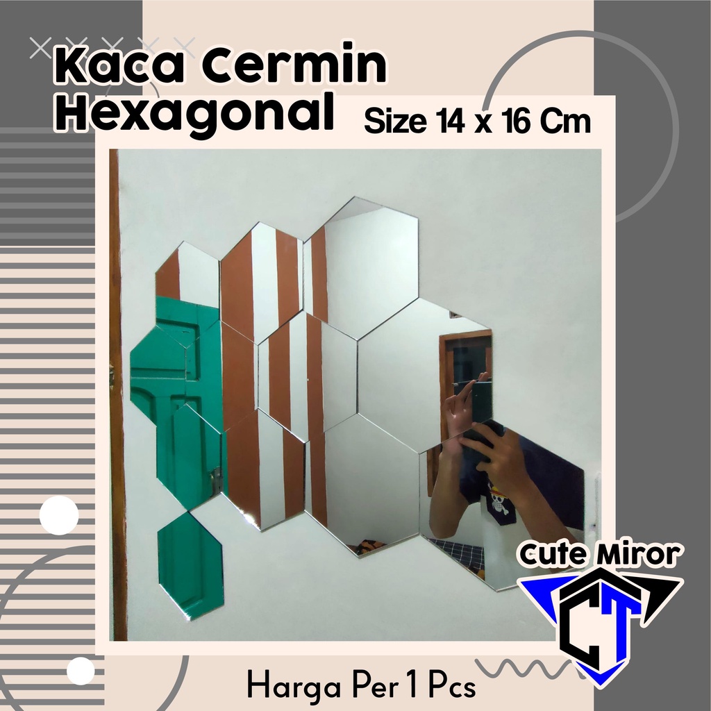 Kaca Cermin Hexagonal Diameter 16x14 Cm / Cermin Hexagonal Besar