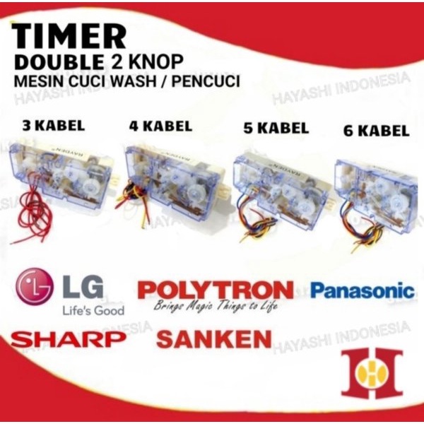 Timer Mesin Cuci Wash Pencuci Double Ganda 2 Knop 3 4 5 6 Kabel Pin