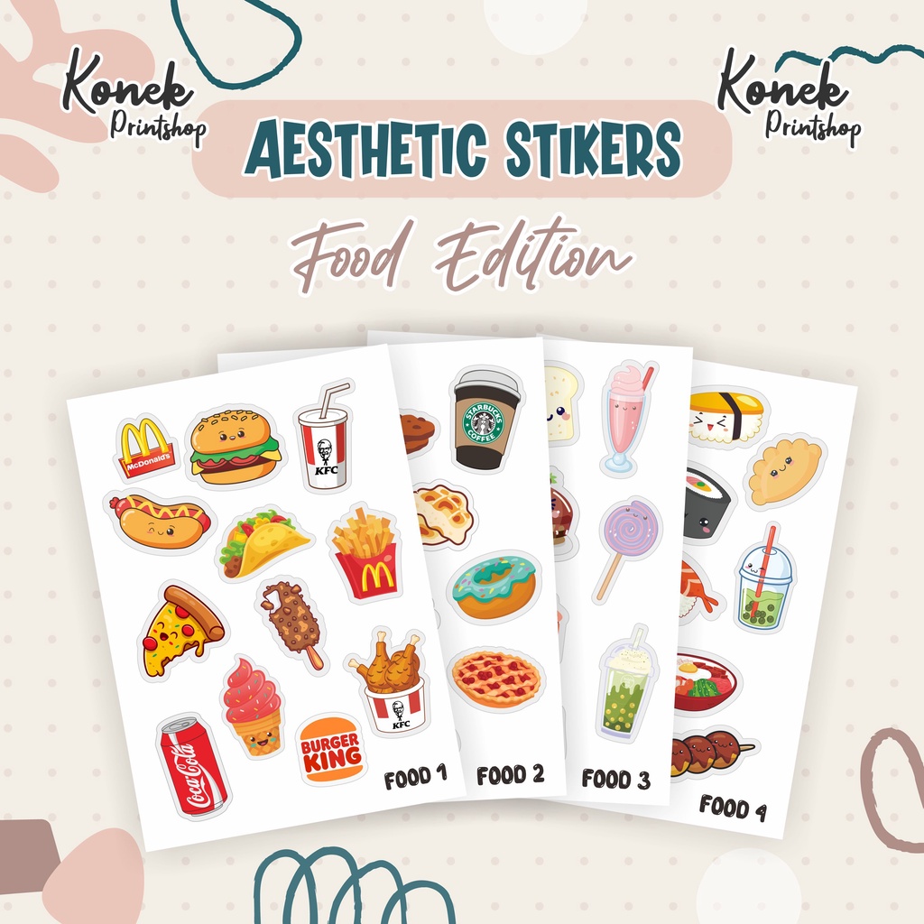 

Stiker Aesthetic Tema Food (Sudah Dipotong Tinggal Ditempel) ukuran A6 Sticker Aesthetic Stiker HP Stiker Helm Stiker Tumblr Stiker Laptop