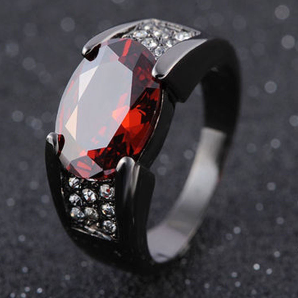 Size 8,9,10,11,12 Solitaire Red Garnet Fashion Black 18K Gold Filled Man&amp;#39;s Rings